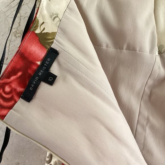 David Meister Halter Dress, Size 10, Beige Floral Cocktail USA Made Vintage Y2K - Picture 5 of 11